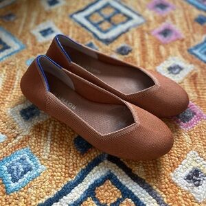 Rothy's Women's Tan Flats with Blue Accents